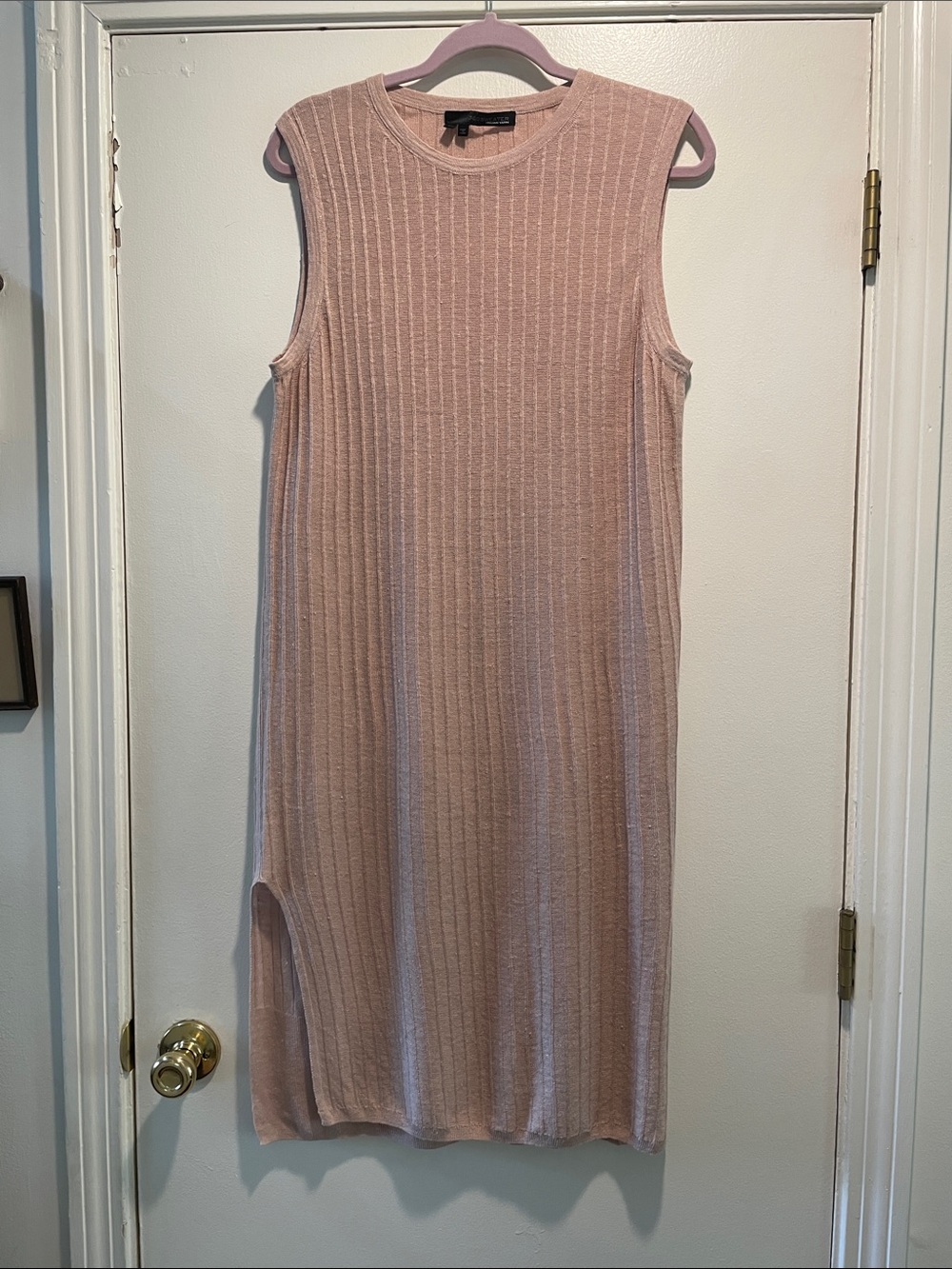 360 Sweater Italian Yarn  Blush Sleeveless Ribbed Linen Midi Side Slit Dress
